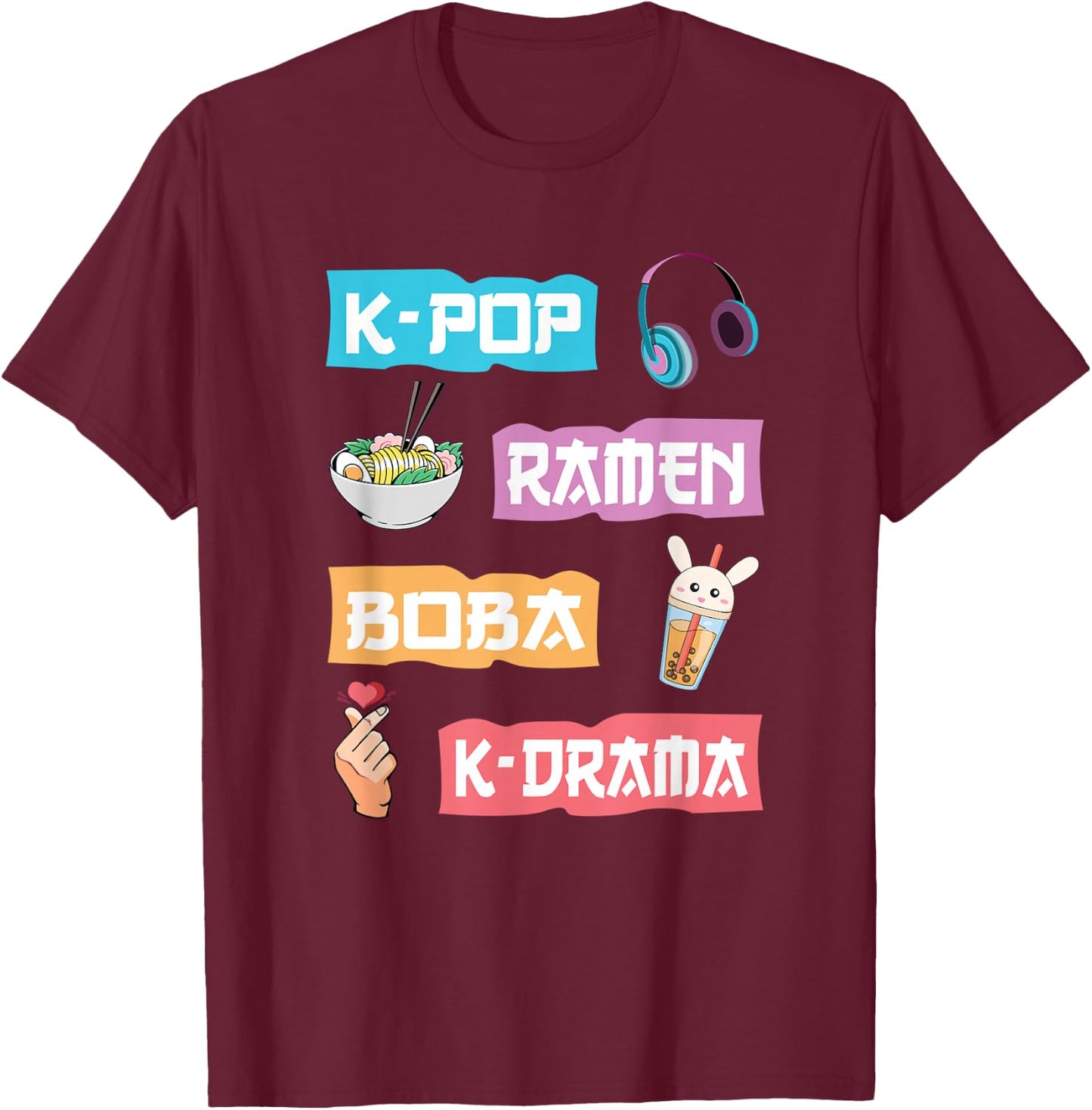 K-Pop Ramen Boba K-Drama - Cute Anime Ramen Small T-Shirt - T-Shirt | Maroon