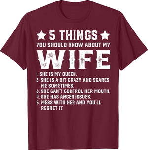 5 Things You Should Know About My Wife (On Back) Husband T-Shirt - T-Shirt | Maroon