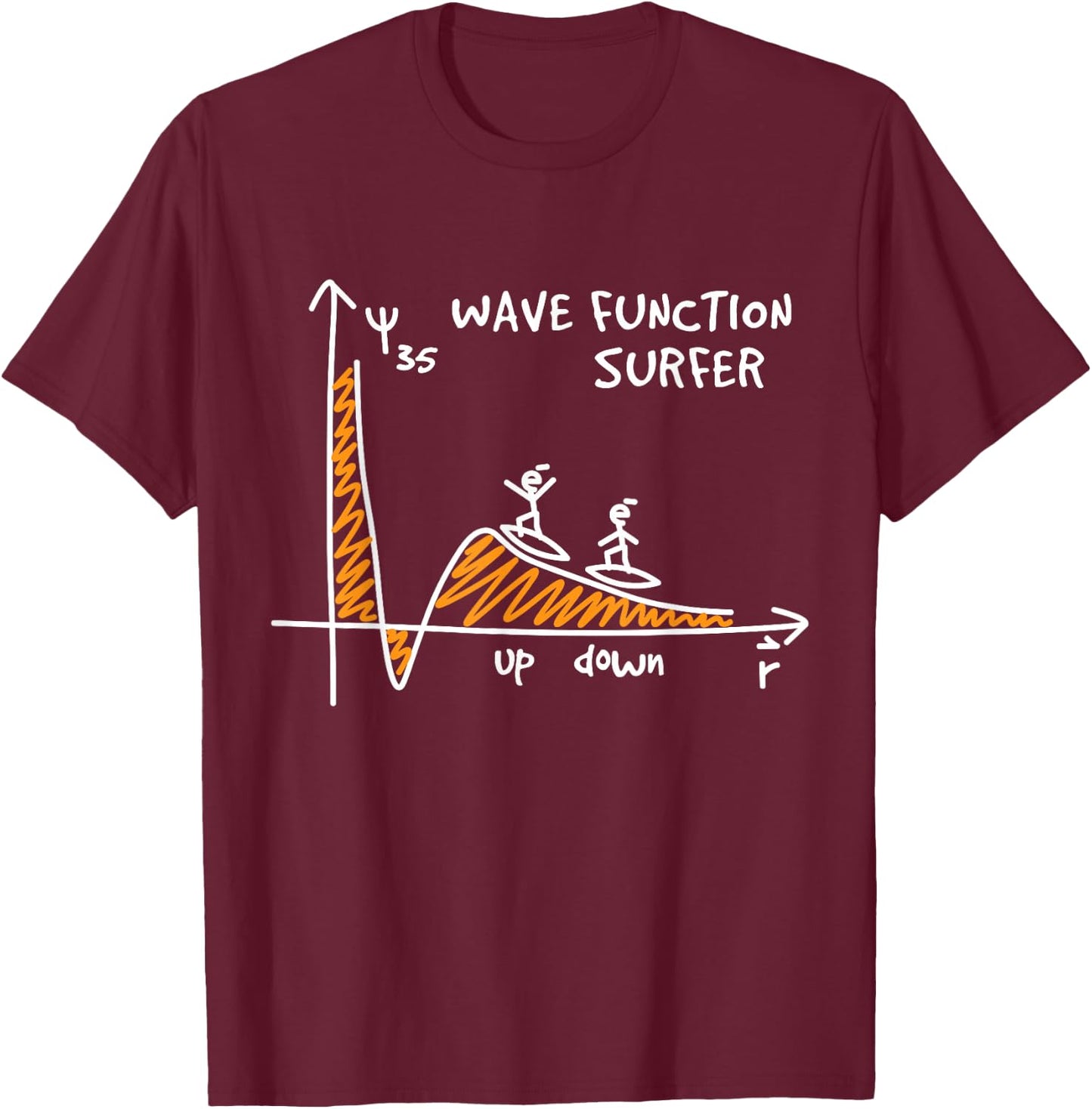 Wave Function Surfer Science Lovers Funny Physics T-Shirt - T-Shirt | Maroon