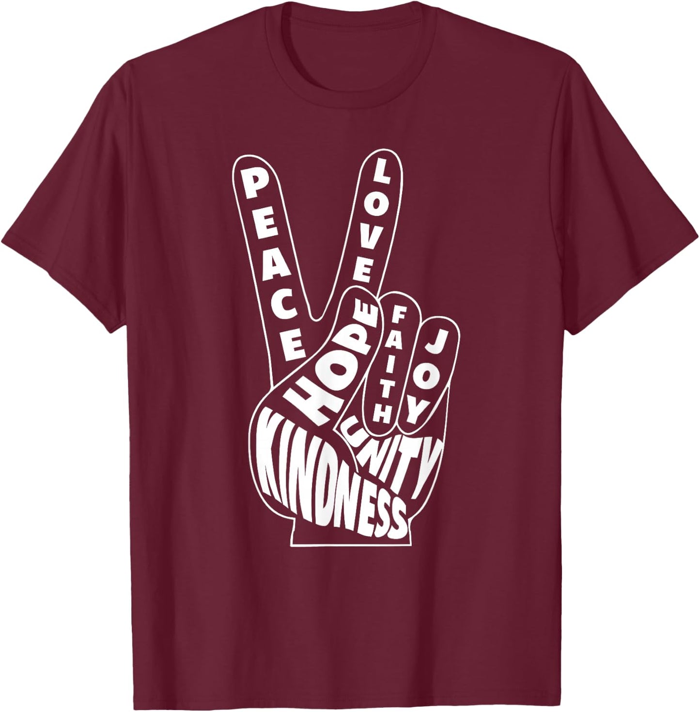 World Peace Shirt Love Hand Sign Goodness Unity 60s Retro T-Shirt - T-Shirt | Maroon