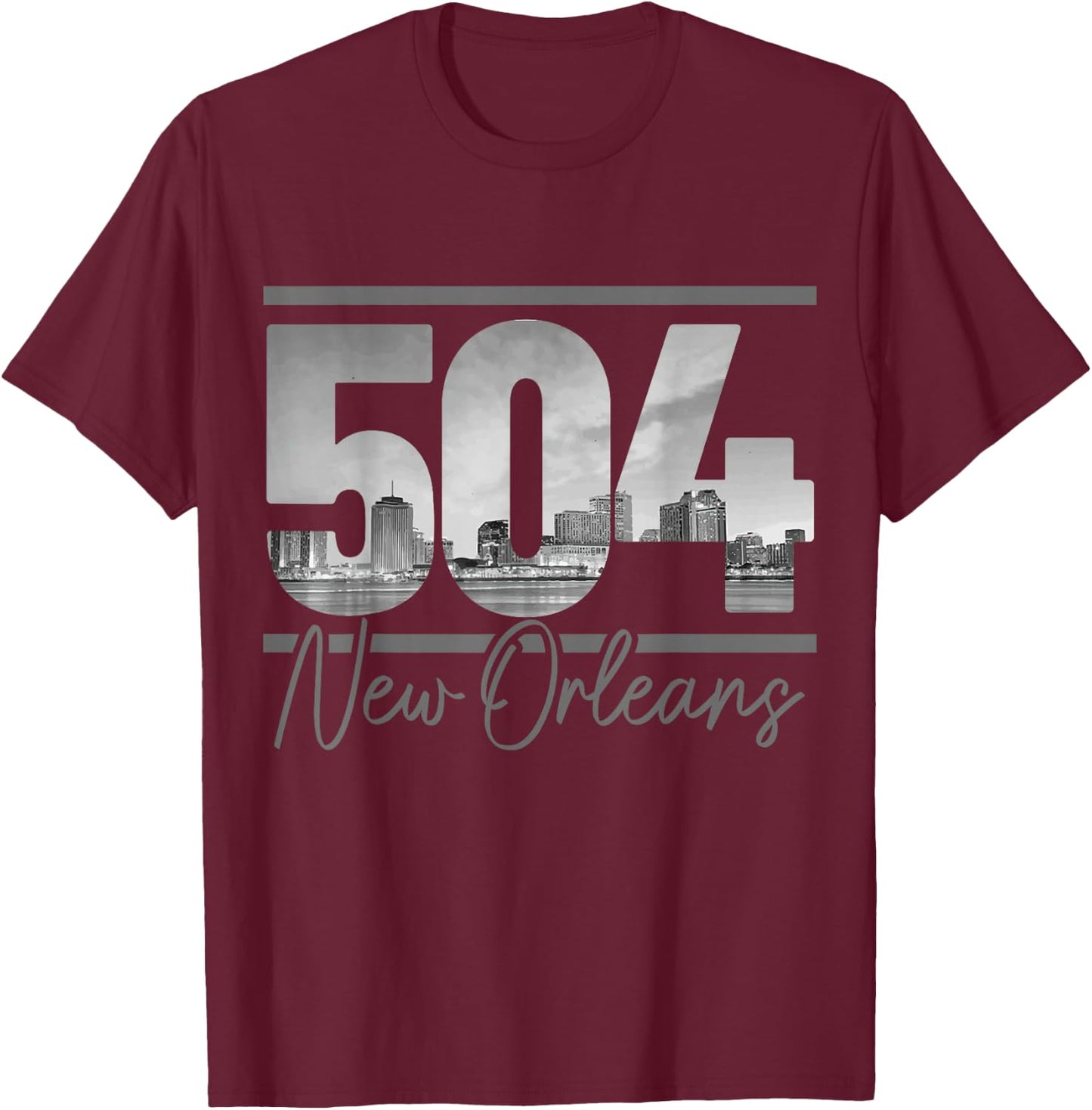 New Orleans 504 Area Code Skyline Louisiana Vintage T-Shirt - T-Shirt | Maroon