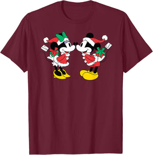 Disney - Christmas Mickey and Minnie Kiss T-Shirt - T-Shirt | Maroon