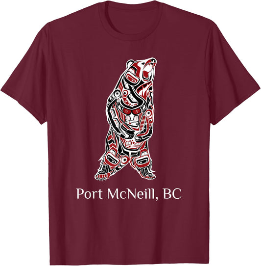 Port McNeill British Columbia Native Brown Grizzly Bear T-Shirt - T-Shirt | Maroon
