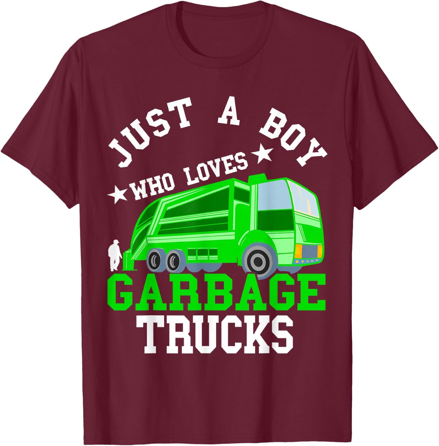 Rubbish Vehicle Boys Garbage Truck Rubbish Car Road Cleaner T-Shirt - T-Shirt | Maroon