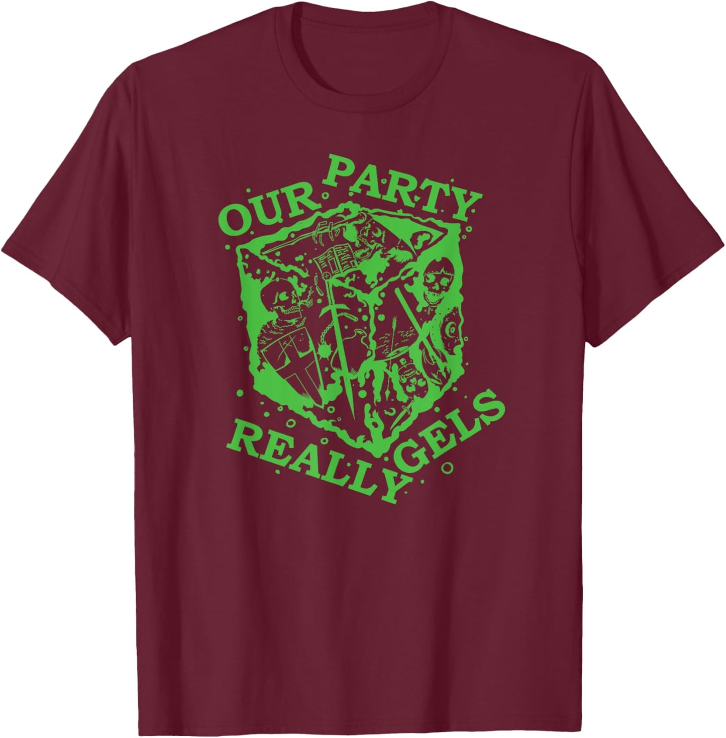 Gelatinous Cube - Our Party Really Gels RPG Roleplaying Game T-Shirt - T-Shirt | Maroon
