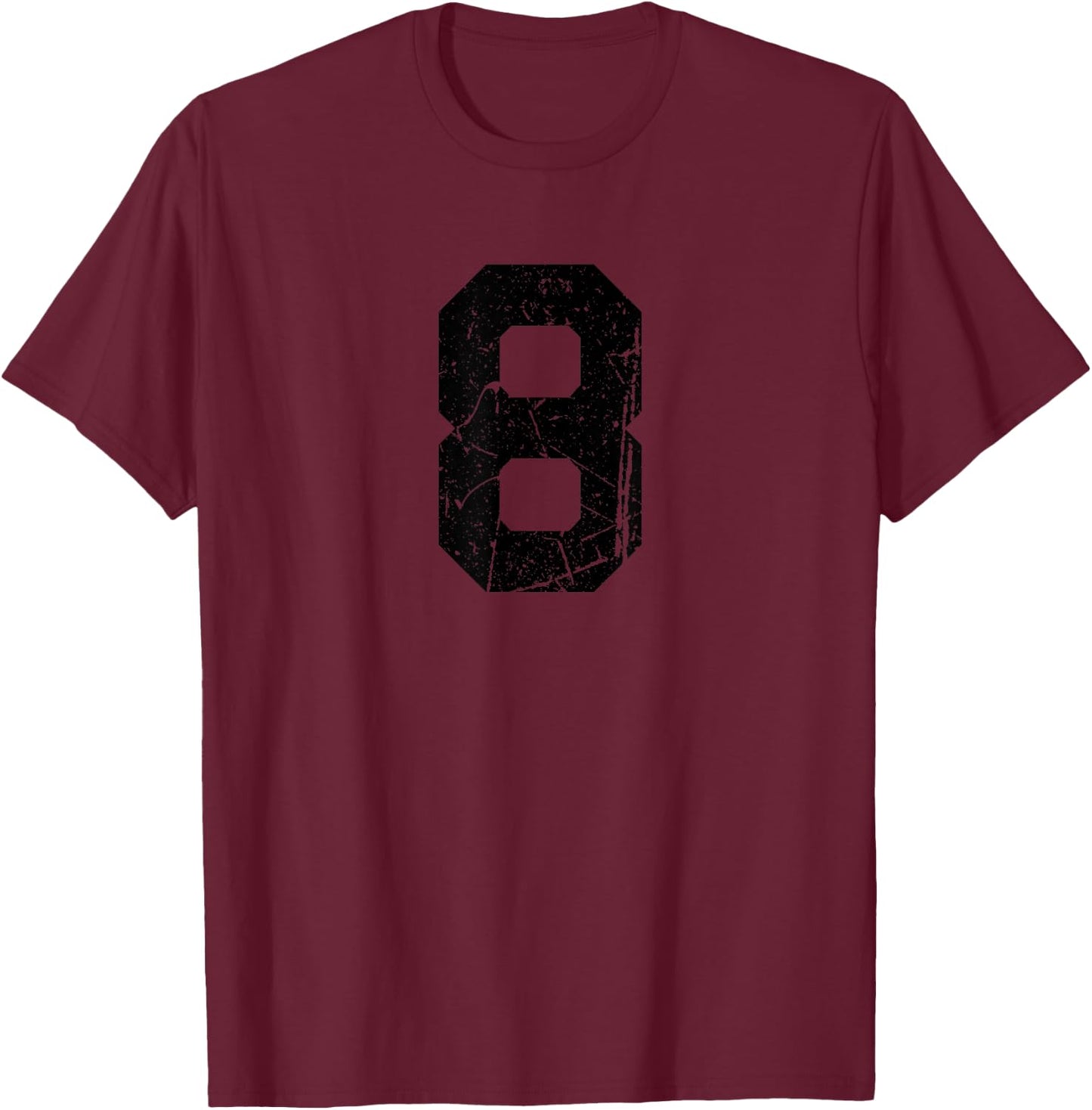 Distressed Number #8 Sport Black Varsity Number T-Shirt - T-Shirt | Maroon