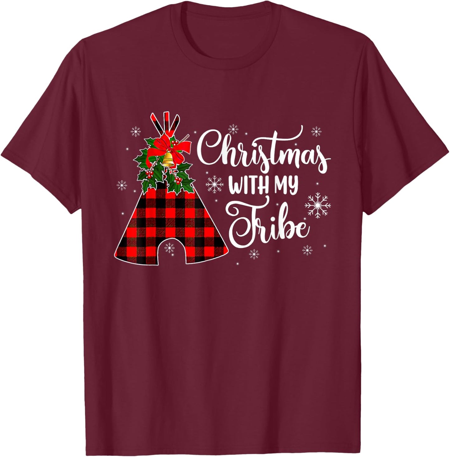 Christmas With My Tribe Buffalo Plaid Family Pajama T-Shirt - T-Shirt | Maroon