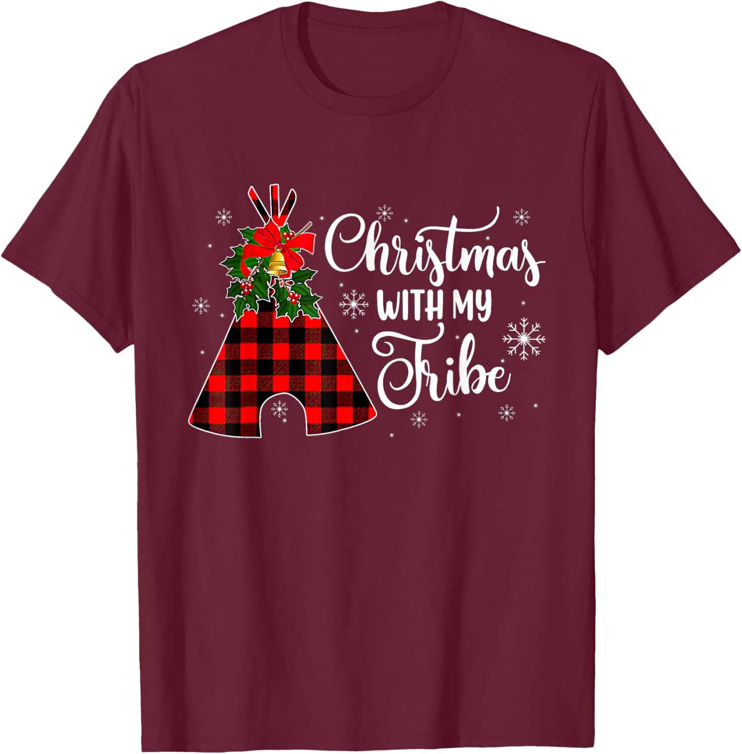 Christmas With My Tribe Buffalo Plaid Family Pajama T-Shirt - T-Shirt | Maroon