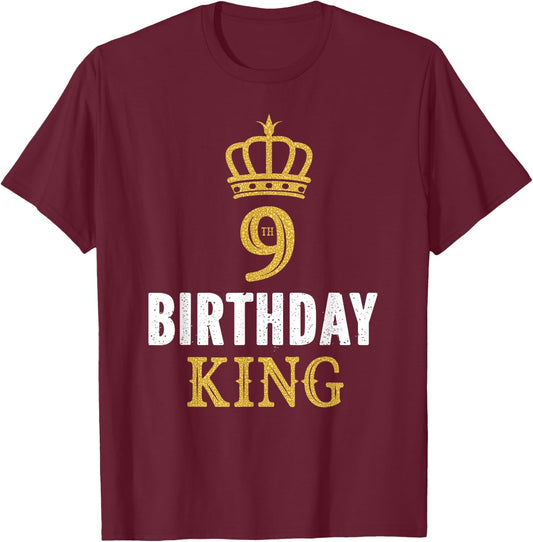Happy 9th Birthday King 9 Years Old Party Ideas For Boys T-Shirt - T-Shirt | Maroon
