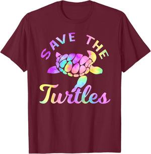 Save The Turtles Pastel Rainbow Tie Dye Turtle T-Shirt - T-Shirt | Maroon
