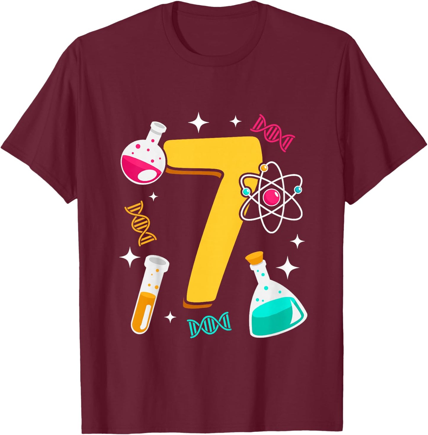 7th Birthday Science Themend Nerd Test Tube Scientist T-Shirt - T-Shirt | Maroon