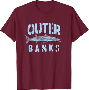 JCombs: Outer Banks, NC, Barracuda (Distressed) T-Shirt - T-Shirt | Maroon