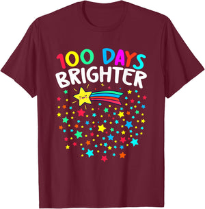 100 Days Brighter Happy 100 Days Of School Teachers Kids T-Shirt - T-Shirt | Maroon