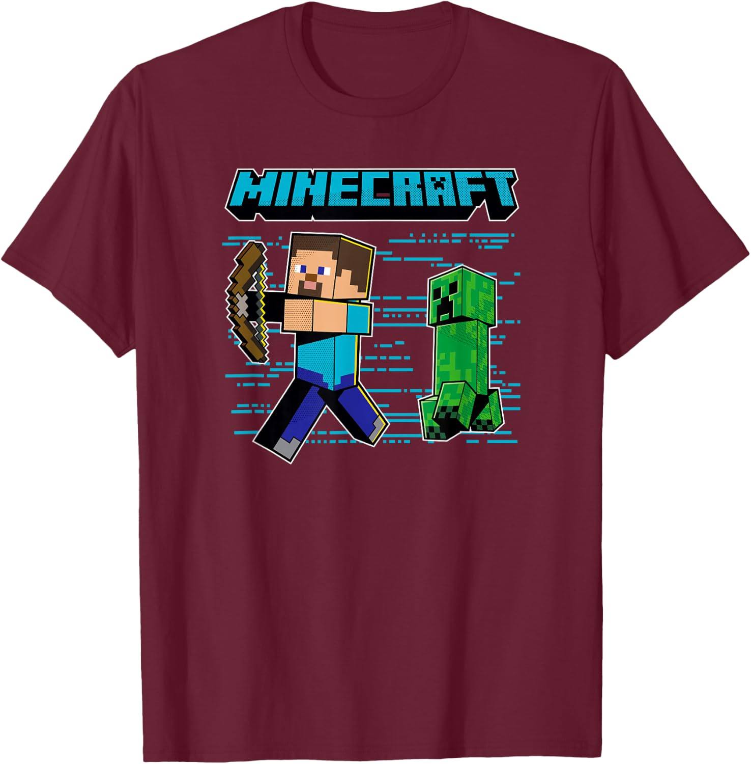 Minecraft Steve & Creeper Run Run Run T-Shirt - T-Shirt | Maroon