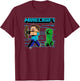 Minecraft Steve & Creeper Run Run Run T-Shirt - T-Shirt | Maroon