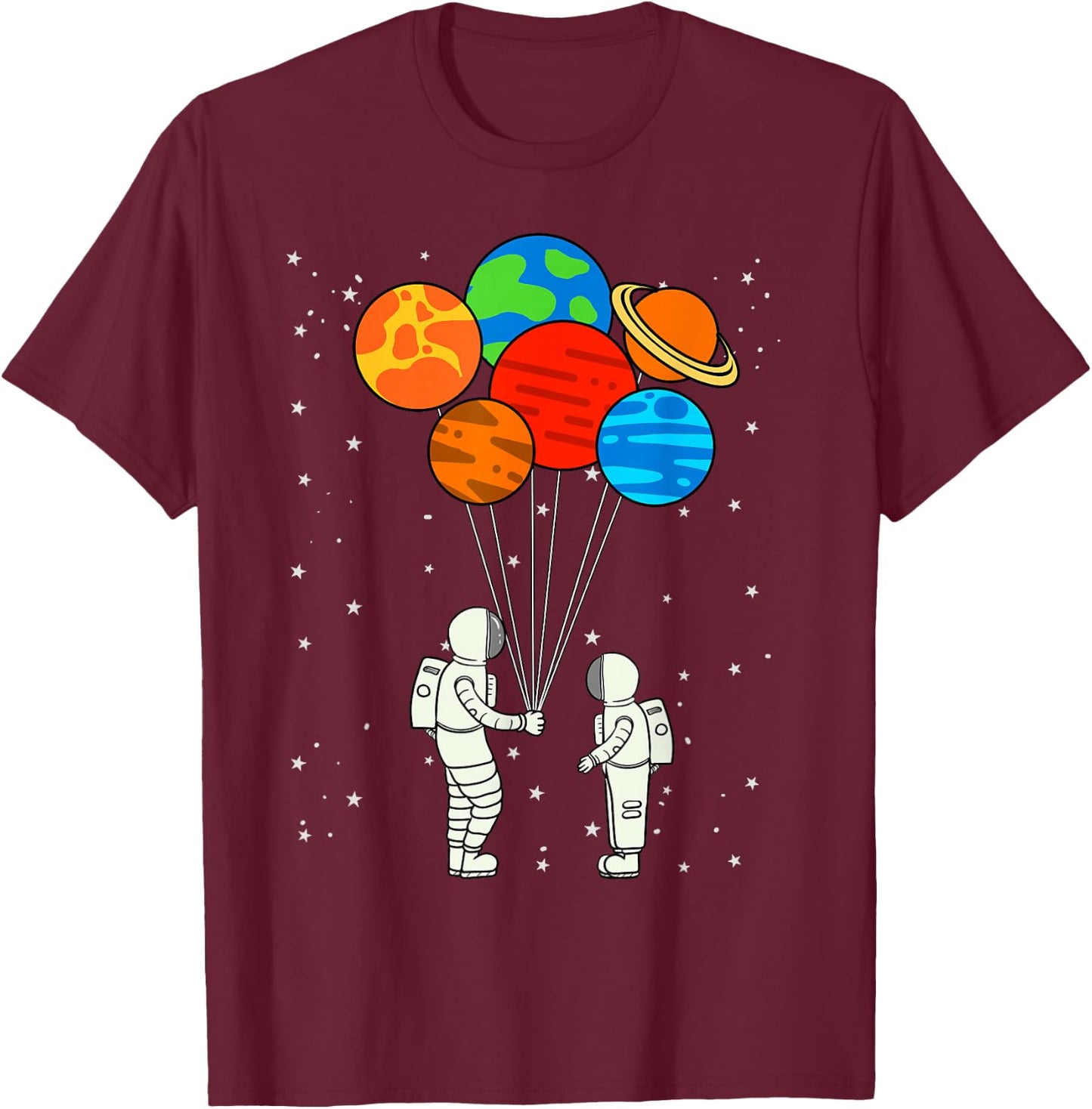 Planet Balloons Astronaut Planets Galaxy Outer Space T-Shirt - T-Shirt | Maroon