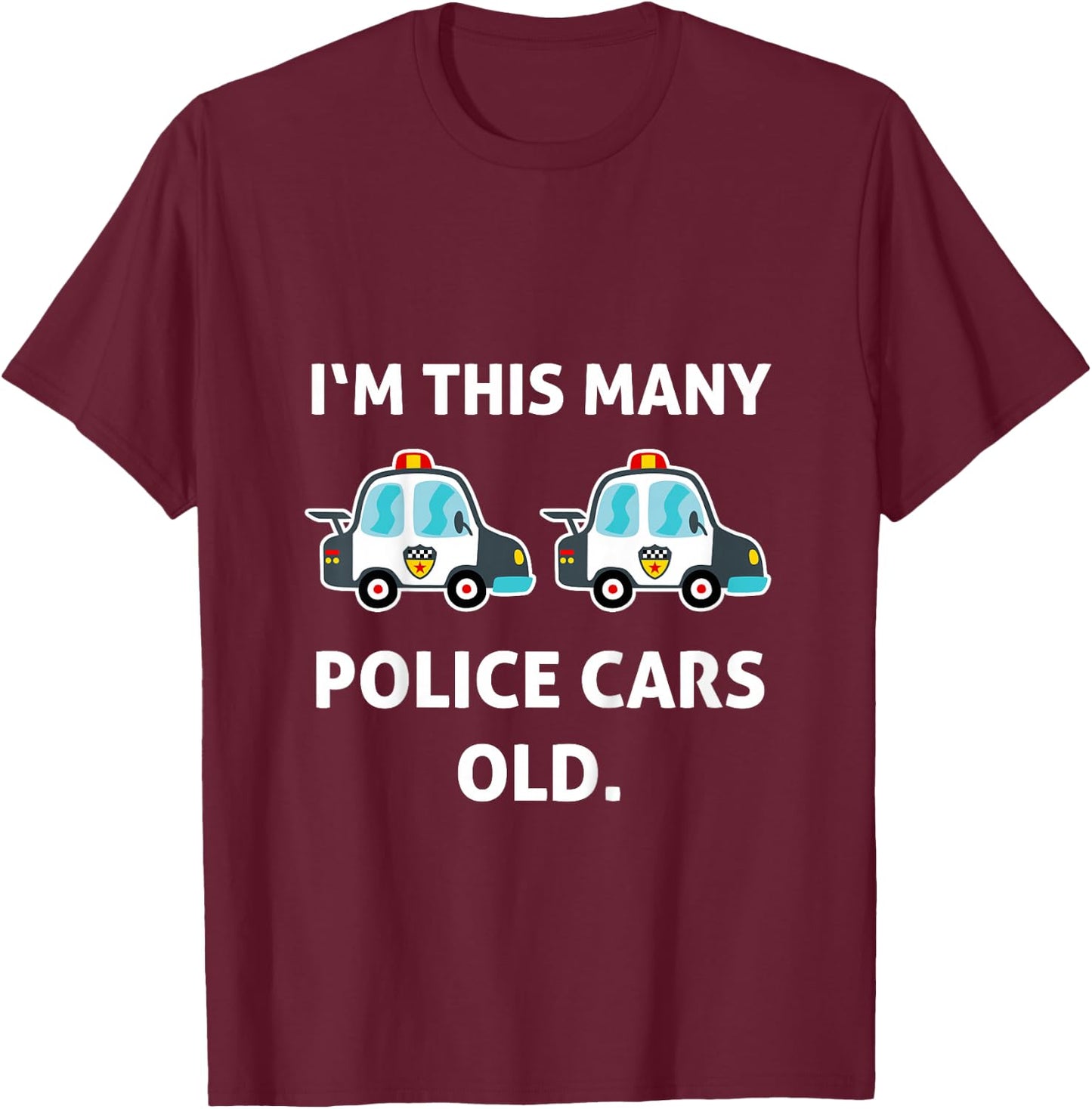 Kids Police Car Second 2nd 2 Birthday Gift Kids Boys T-Shirt - T-Shirt | Maroon