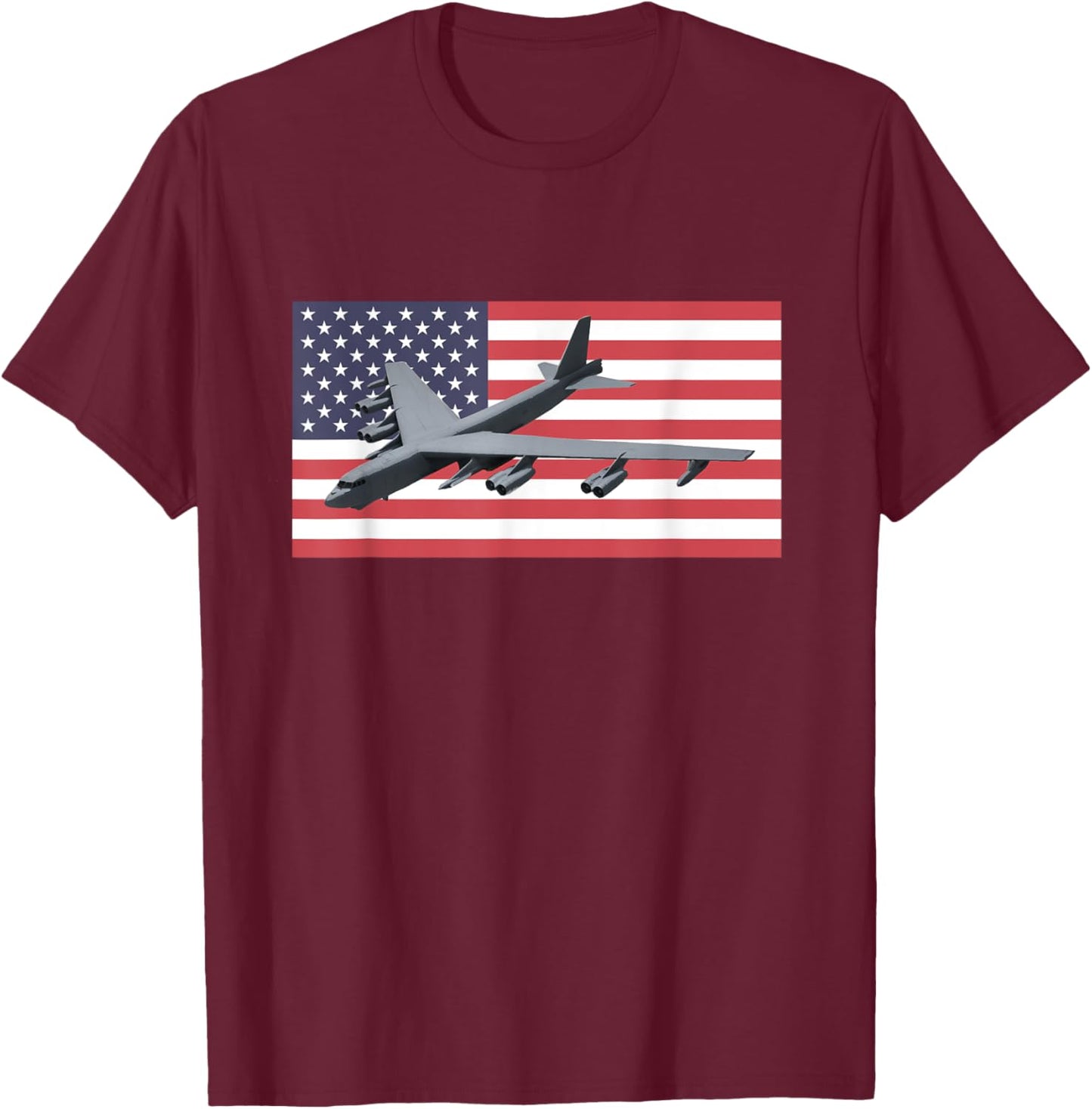 B-52 Stratofortress Bomber US American Flag T-Shirt - T-Shirt | Maroon