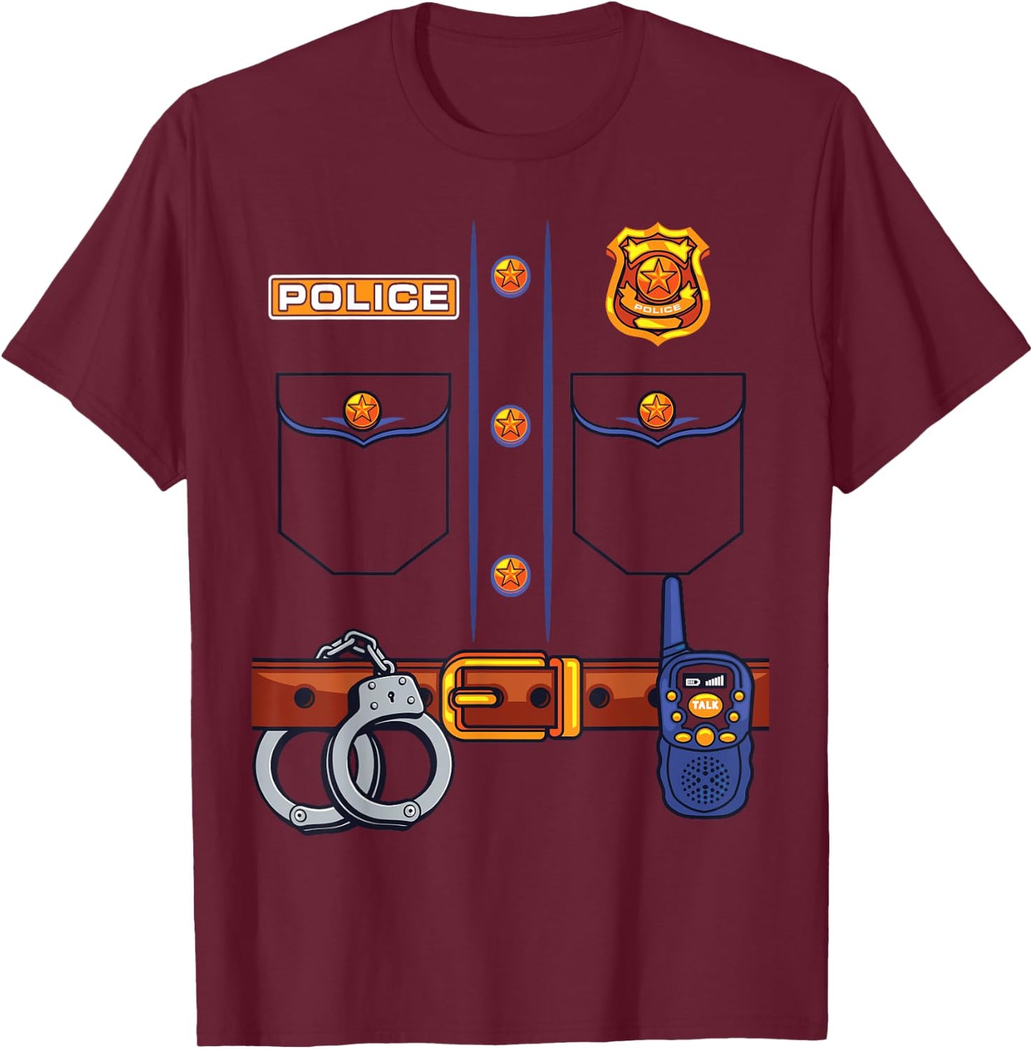 Police Officer Costume Halloween For Kids Uniform Police T-Shirt - T-Shirt | Maroon