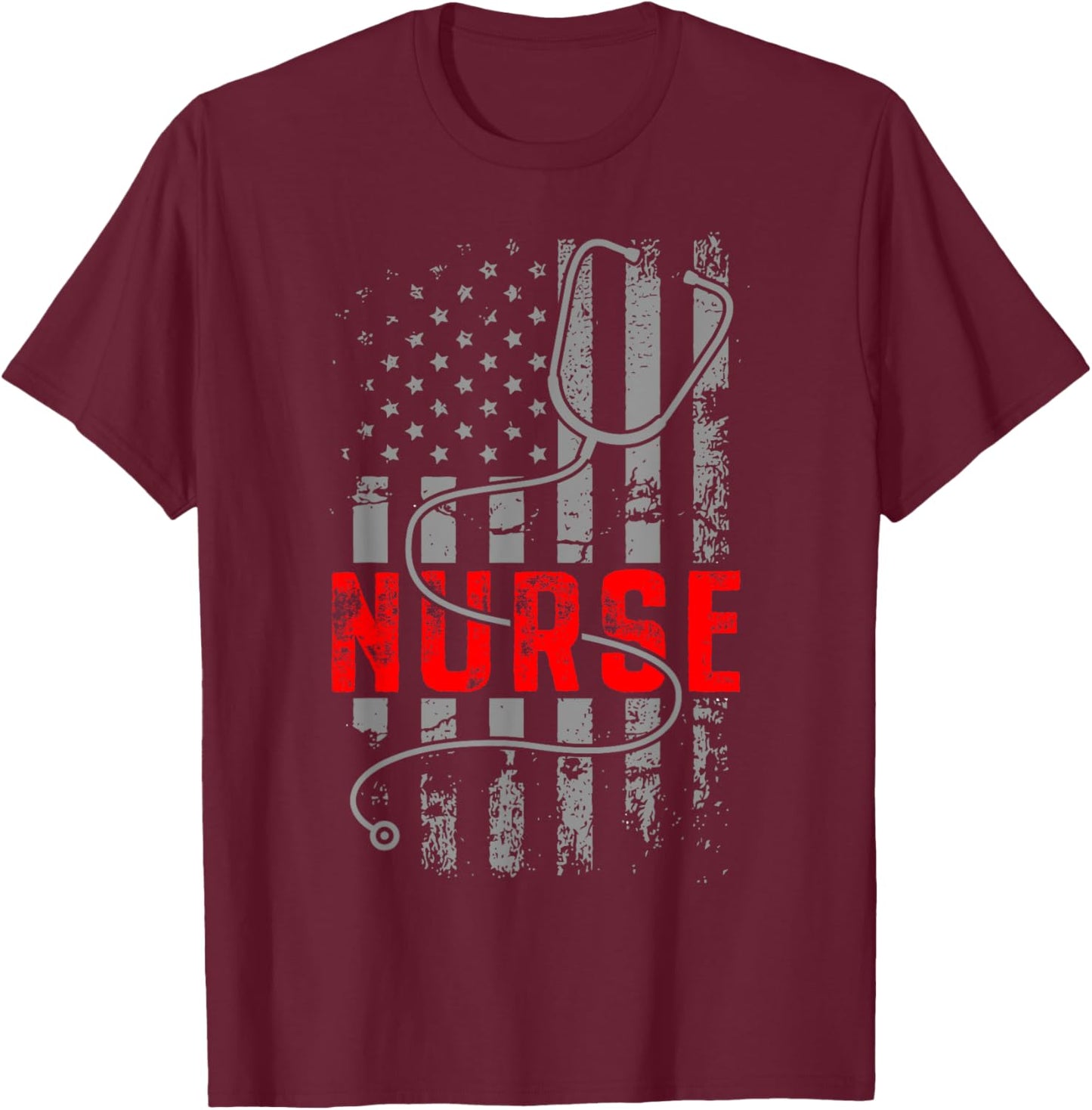 4th Of July USA Flag Patriotic Nurse Week Nurse Stethoscope Women Kids Men T-Shirt - T-Shirt | Maroon
