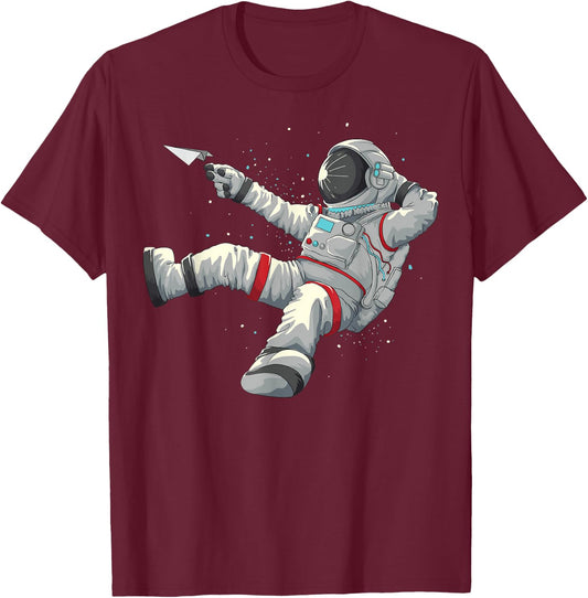 Cool Relaxing Astronaut | Funny Spaceman Paper Airplane Gift T-Shirt - T-Shirt | Maroon