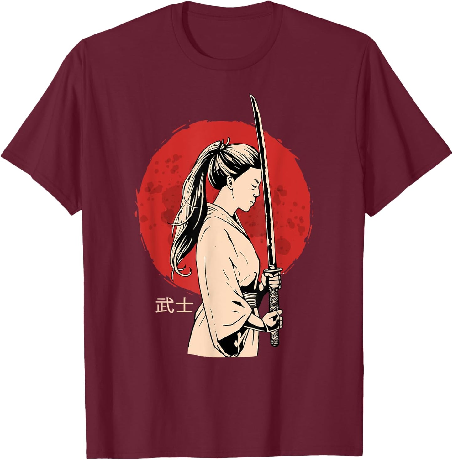 Ancient Japanese Geisha Samurai - Female Samurai - Katana T-Shirt - T-Shirt | Maroon