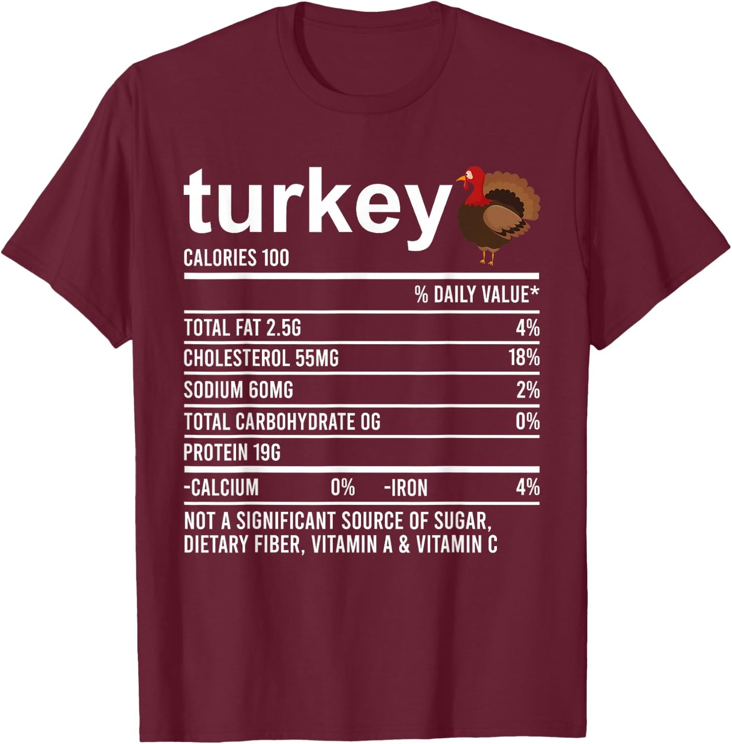 Thanksgiving Christmas Nutrition Shirt Clothing Co Funny Turkey Nutrition Fact Foodie T-Shirt - T-Shirt | Maroon