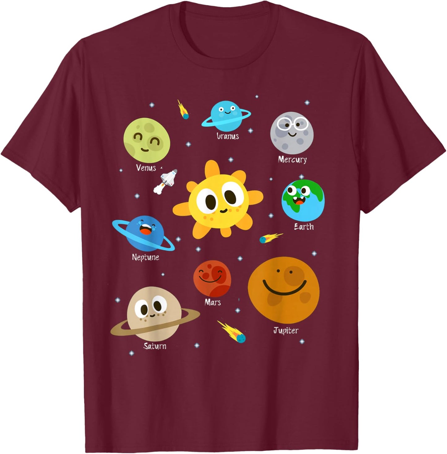 Planets of the Solar System - Cute Space Lovers T-Shirt - T-Shirt | Maroon