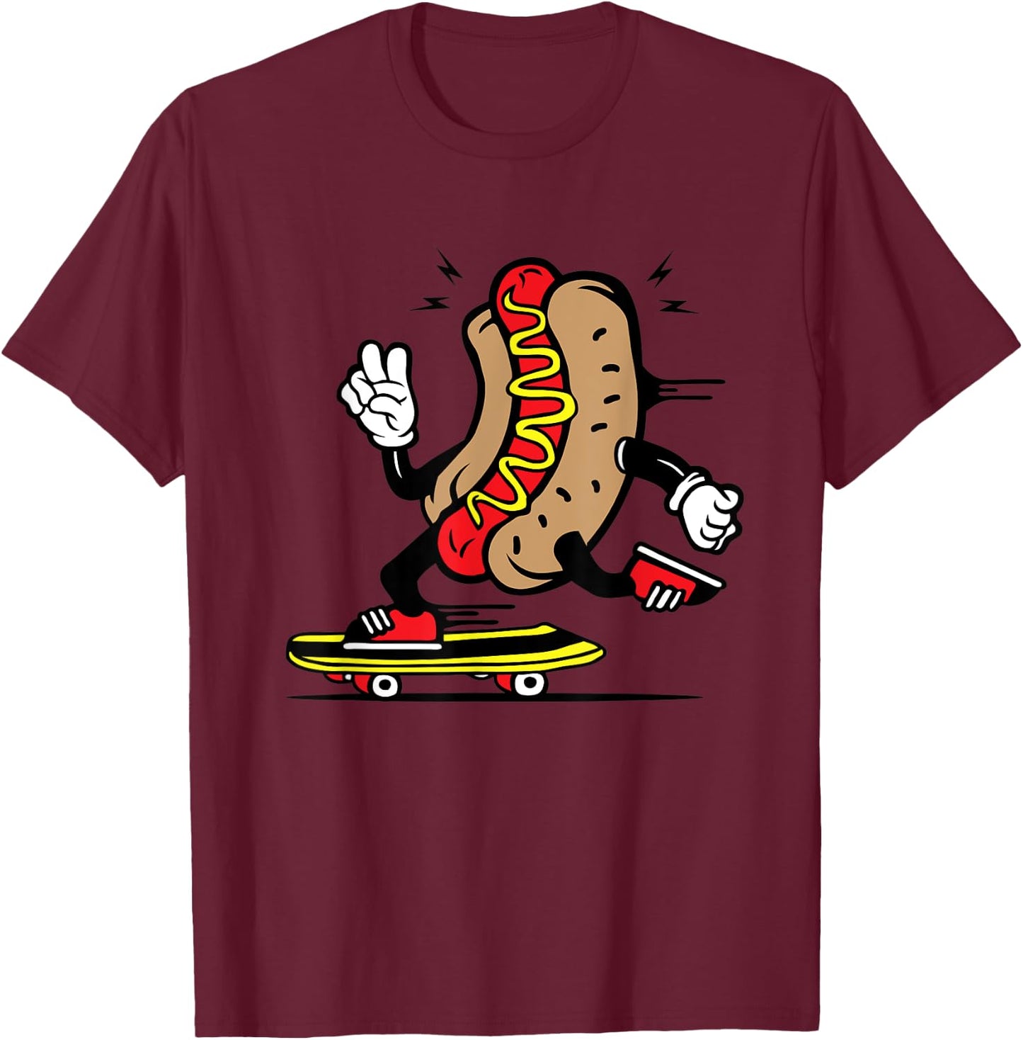 Hot Dog Bun Skateboarding Hotdog Skating Kawaii Skater Funny Women Kids T-Shirt - T-Shirt | Maroon