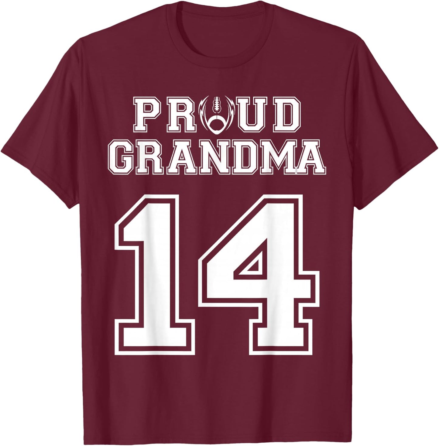 Custom Proud Football Grandma Number 14 Personalized Women T-Shirt - T-Shirt | Maroon