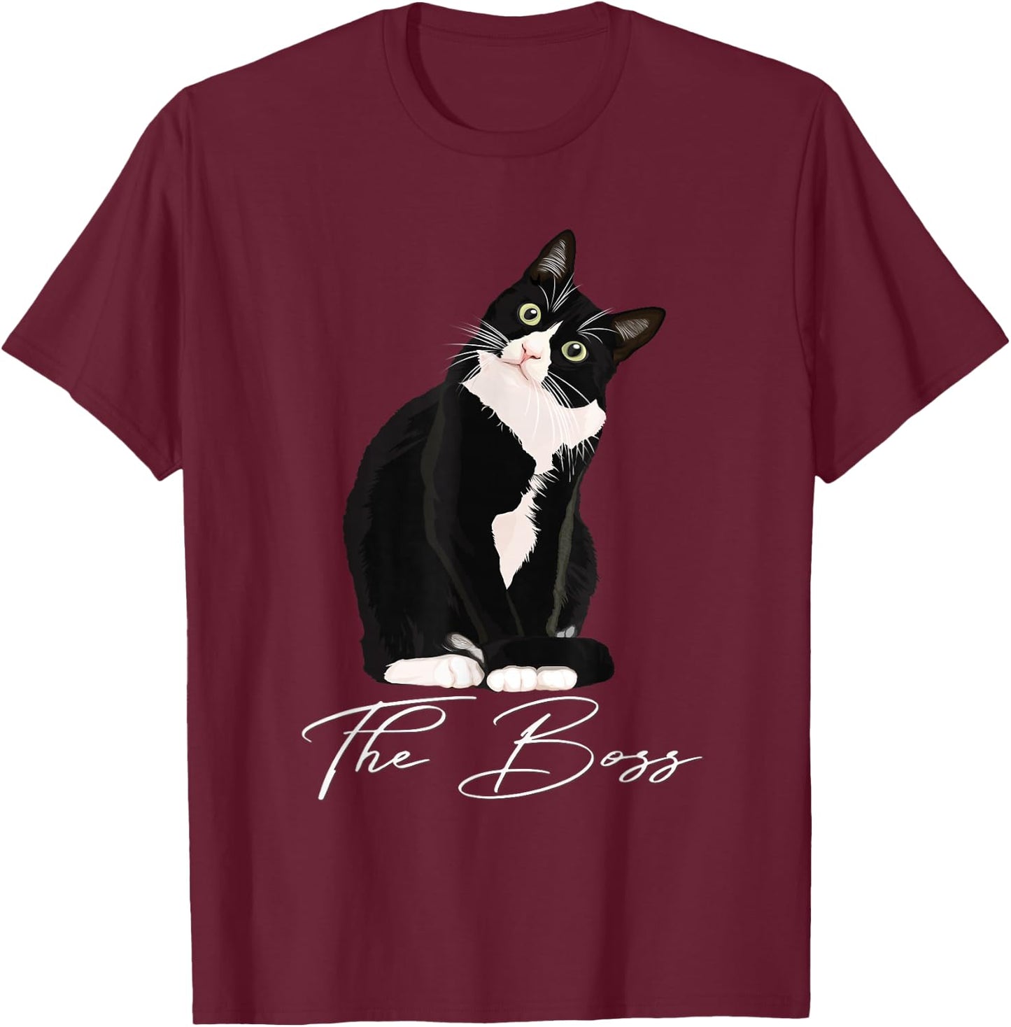 Boss Tuxedo Cat Lovers Funny Shirt for Mom Dad Gift T-Shirt - T-Shirt | Maroon