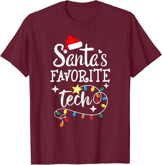 Santa's Favorite Tech - Merry Christmas Medical Technician T-Shirt - T-Shirt | Maroon