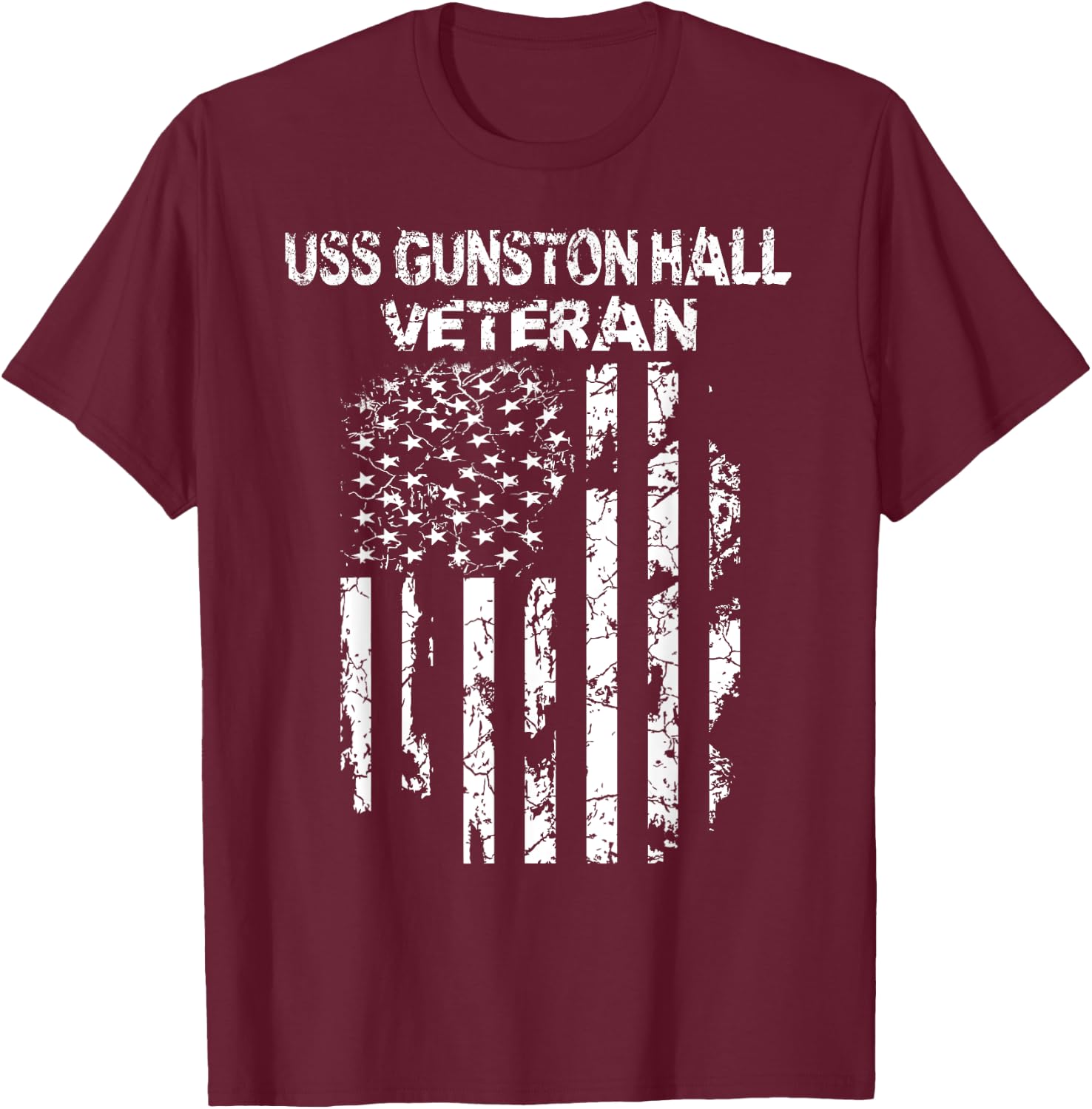 USS Gunston Hall Military Veteran Distressed USA Flag Men T-Shirt - T-Shirt | Maroon