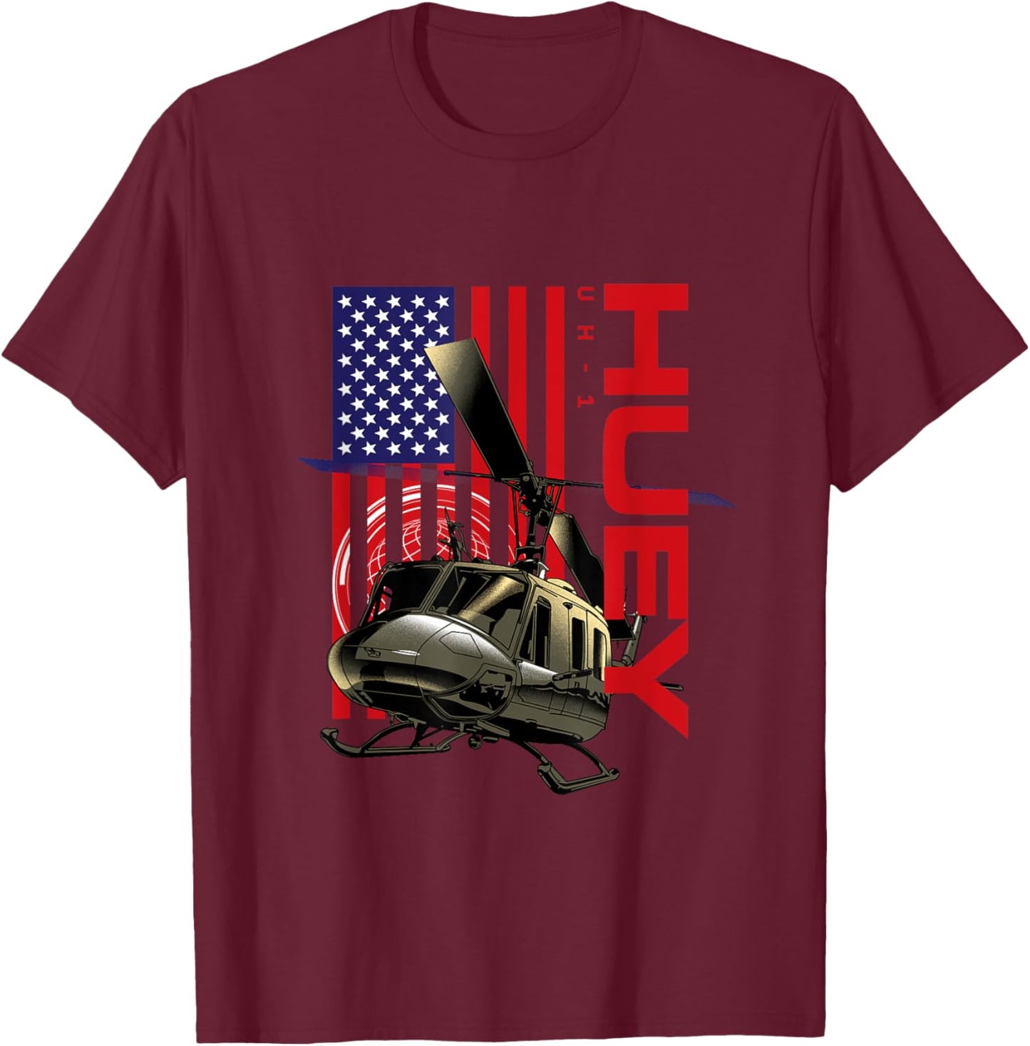 The Warbird Collection Huey Military Helicopter - Men's Black Classic Fit Short Sleeve T-Shirt - T-Shirt | Maroon
