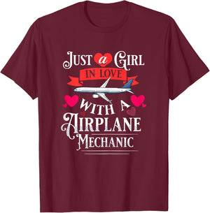 Aircraft Mechanic Wife Airplane Maintenance Technician T-Shirt - T-Shirt | Maroon