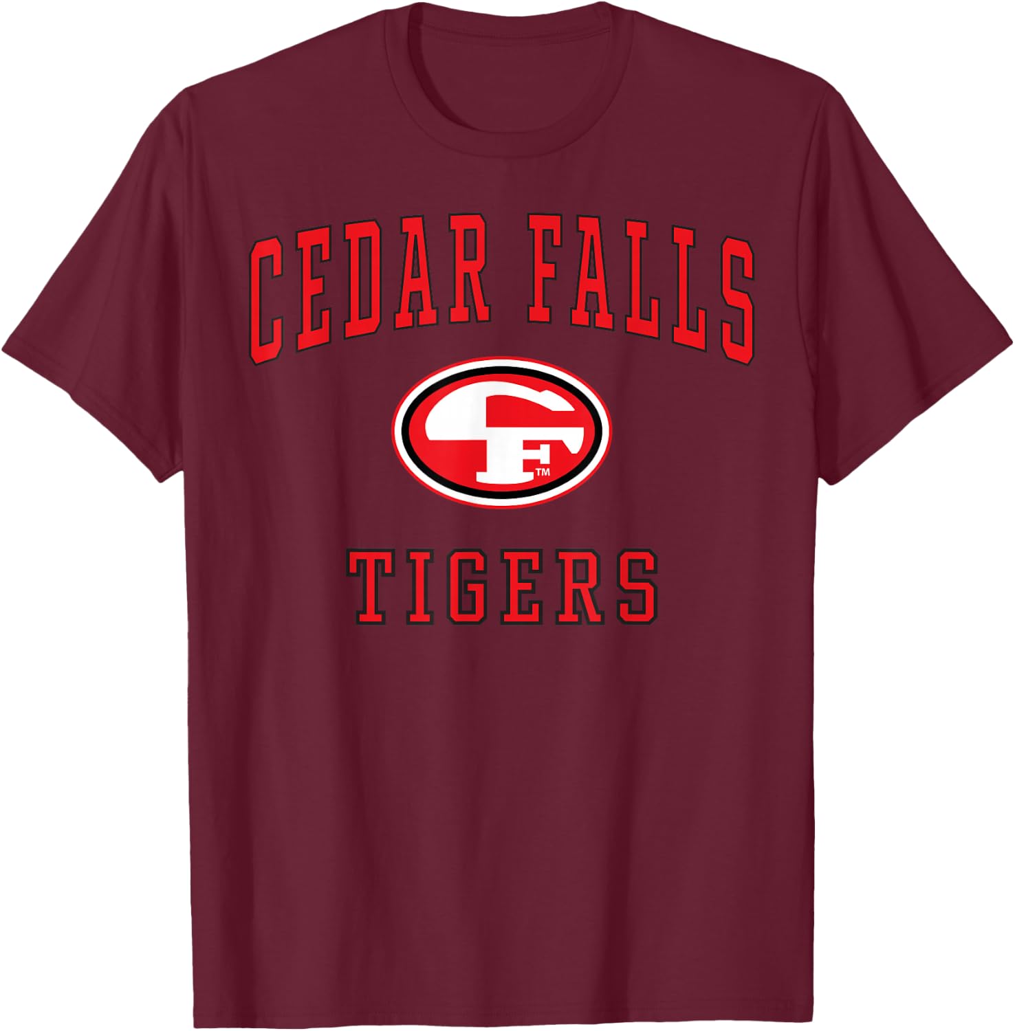 Cedar Falls High School Tigers C1 T-Shirt - T-Shirt | Maroon
