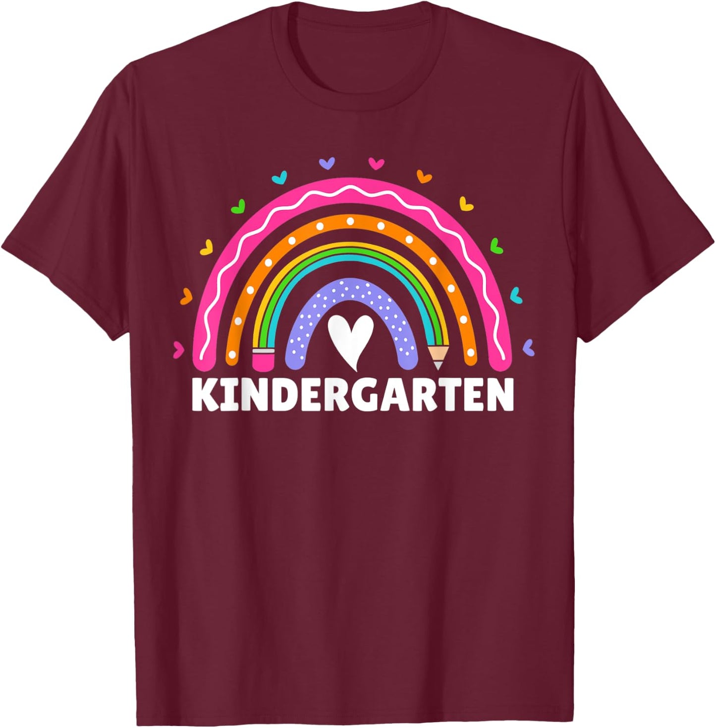 Kindergarten Rainbow For Girls Women Teacher Kinder Squad T-Shirt - T-Shirt | Maroon