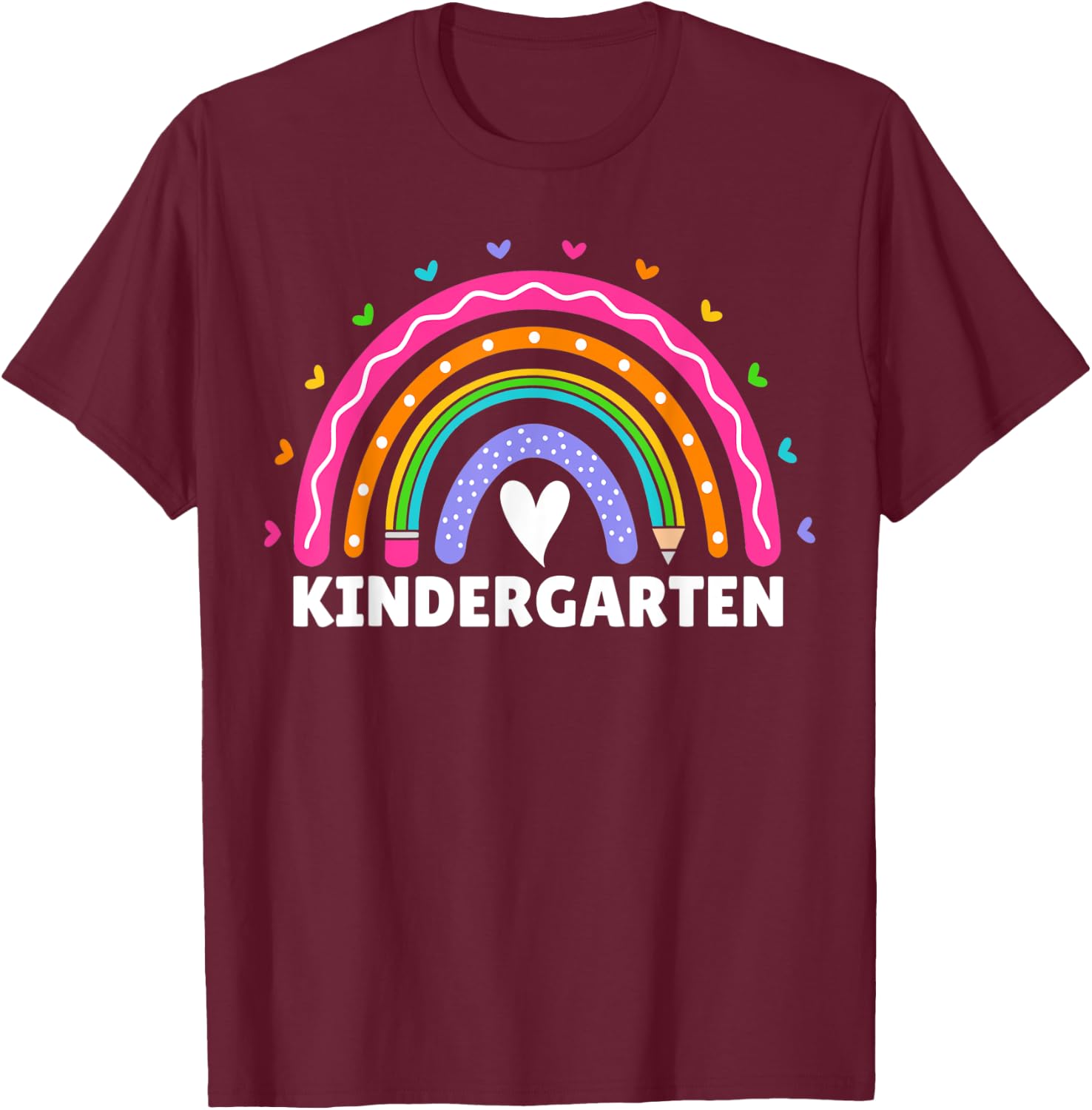 Kindergarten Rainbow For Girls Women Teacher Kinder Squad T-Shirt - T-Shirt | Maroon