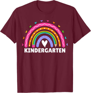 Kindergarten Rainbow For Girls Women Teacher Kinder Squad T-Shirt - T-Shirt | Maroon