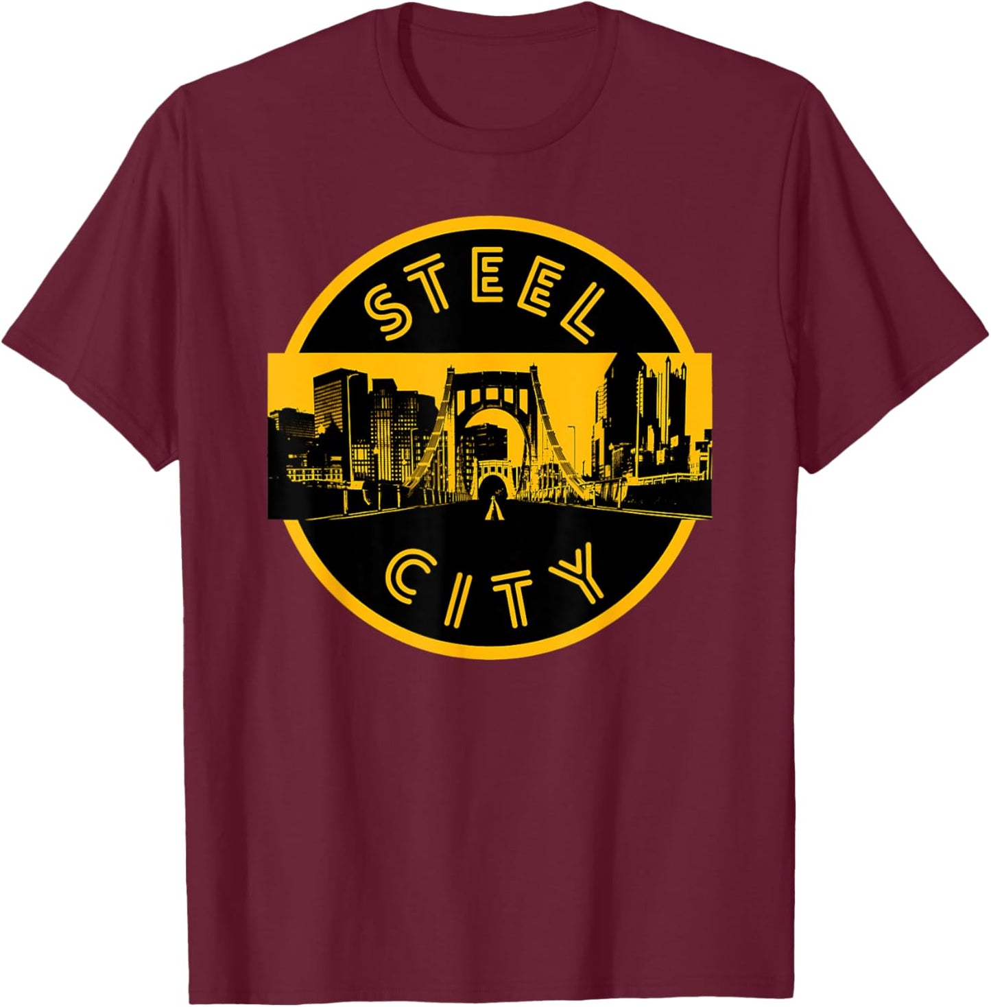 Pittsburgh Steel City Retro Skyline Bridge Pride T-Shirt - T-Shirt | Maroon