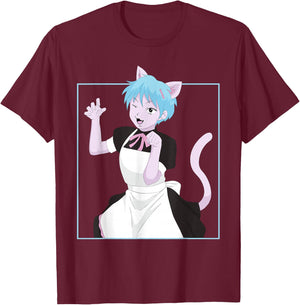 Femboy Neko Anime Boy Maid Crossdressing Pastel Aesthetic T-Shirt - T-Shirt | Maroon