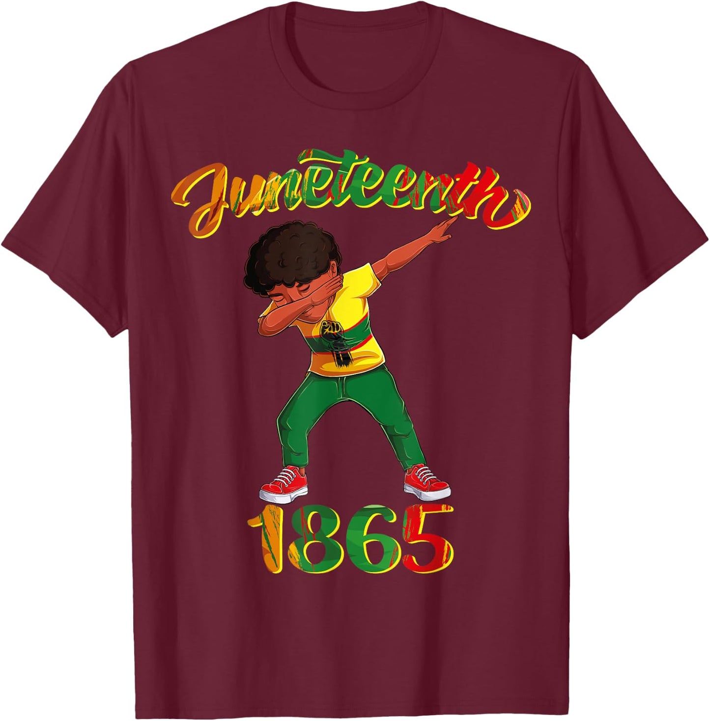 Juneteenth 1865 Dab Black Boy Brown Skin Afro American Boys T-Shirt - T-Shirt | Maroon