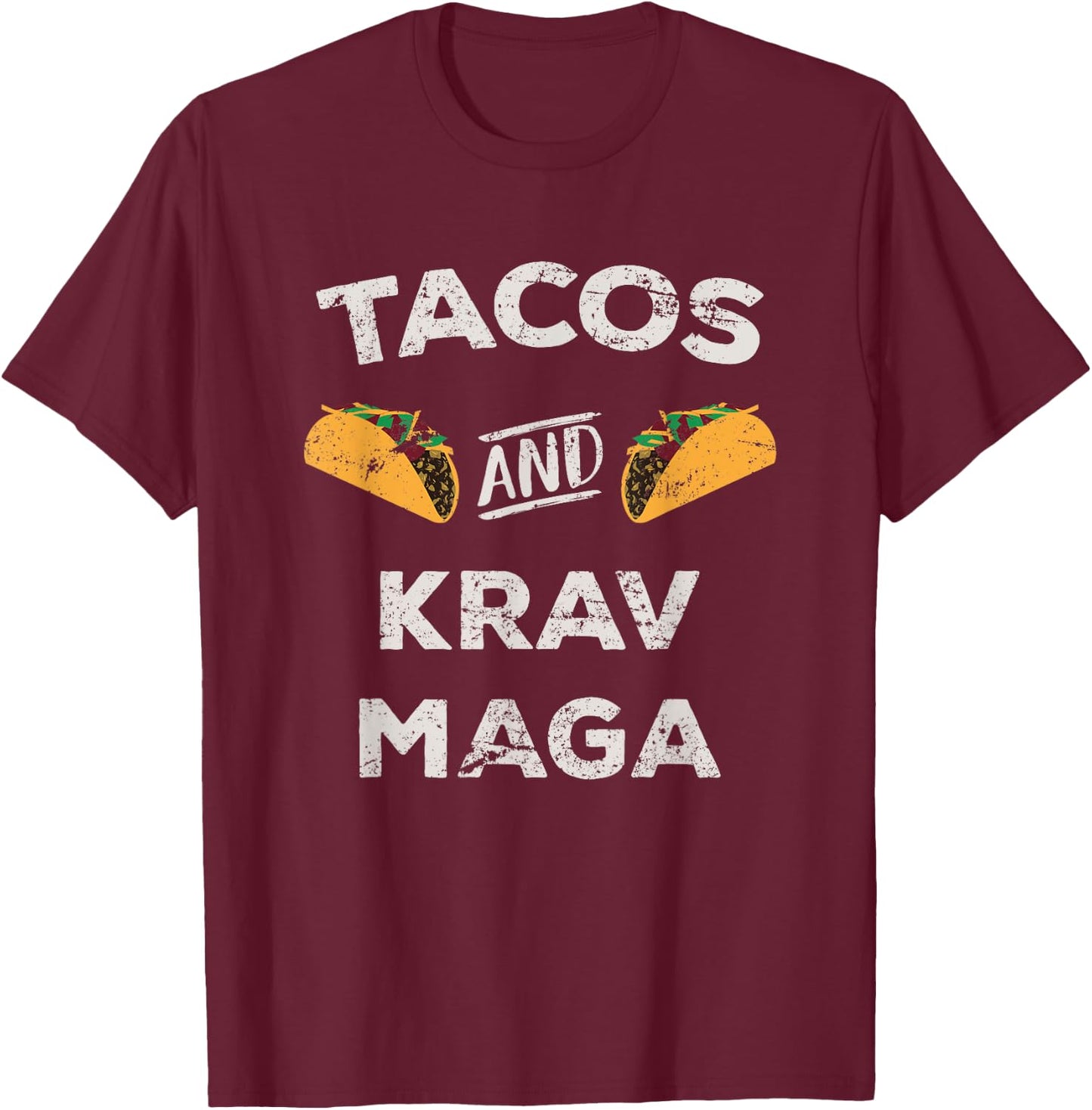Tacos and Krav Maga Distressed Krav Maga T-Shirt - T-Shirt | Maroon