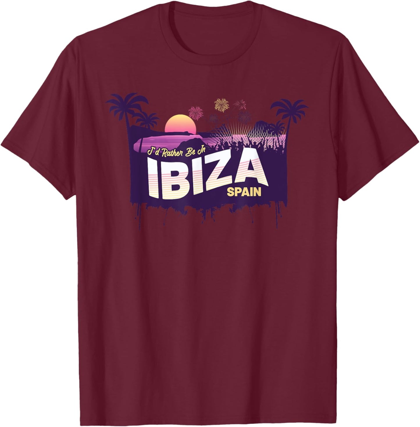I'd Rather Be in Ibiza Vintage Spain Souvenir T-Shirt - T-Shirt | Maroon