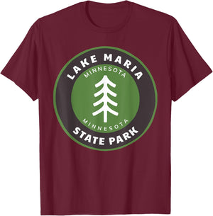 Lake Maria State Park Minnesota MN Forest Tree Badge T-Shirt - T-Shirt | Maroon
