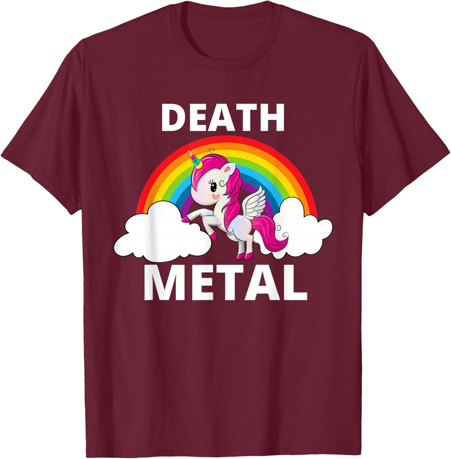 Death Metal Unicorn Rainbow Heavy Metal T-Shirt - T-Shirt | Maroon