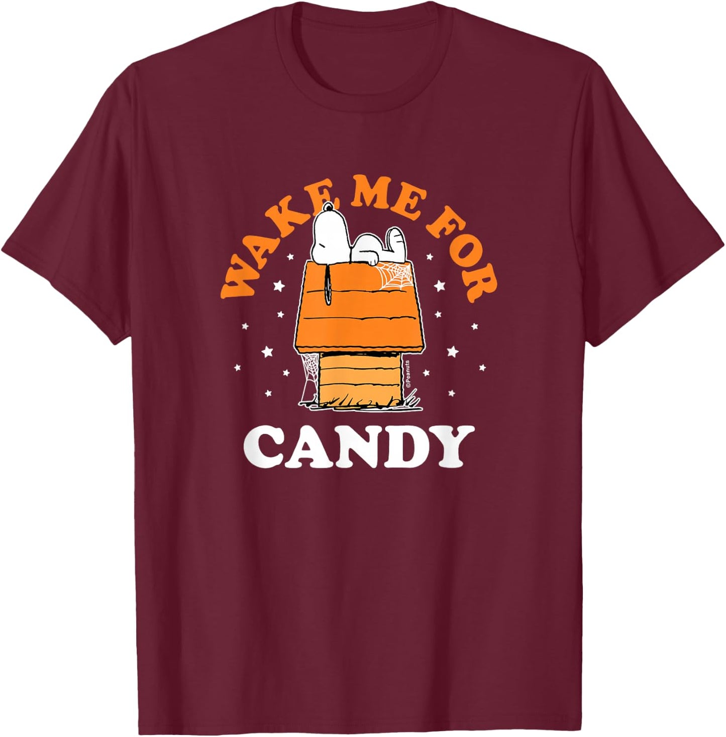 Peanuts - Snoopy Halloween House Wake Me For Candy T-Shirt - T-Shirt | Maroon