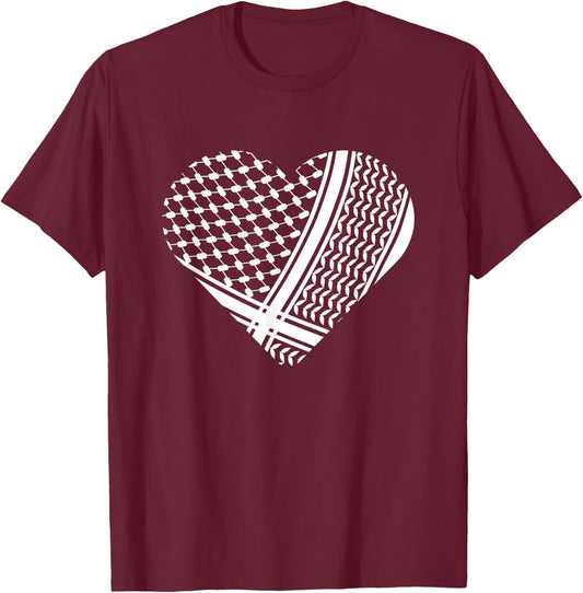 Palestine Palestinian White Hatta in Heart Shape T-Shirt - T-Shirt | Maroon