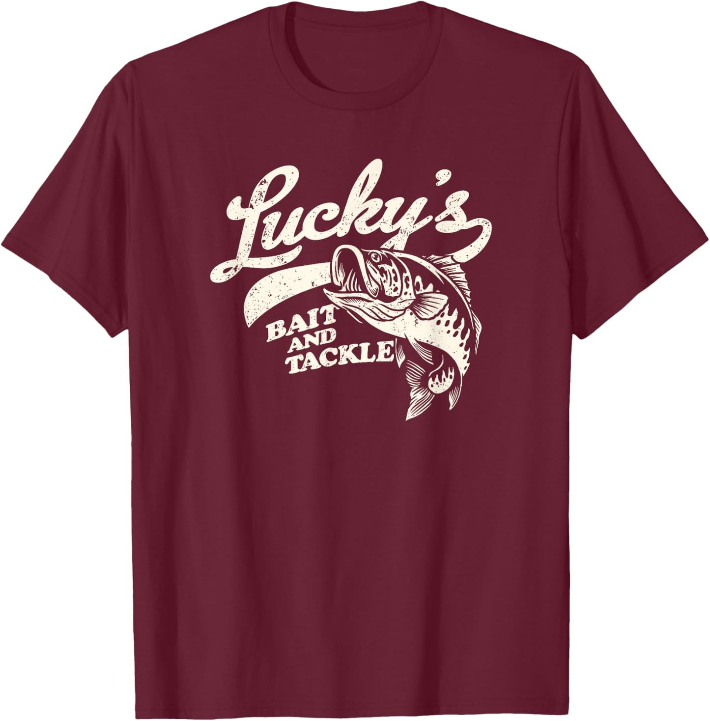 Lucky's Bait And Tackle Fishing T-Shirt - T-Shirt | Maroon