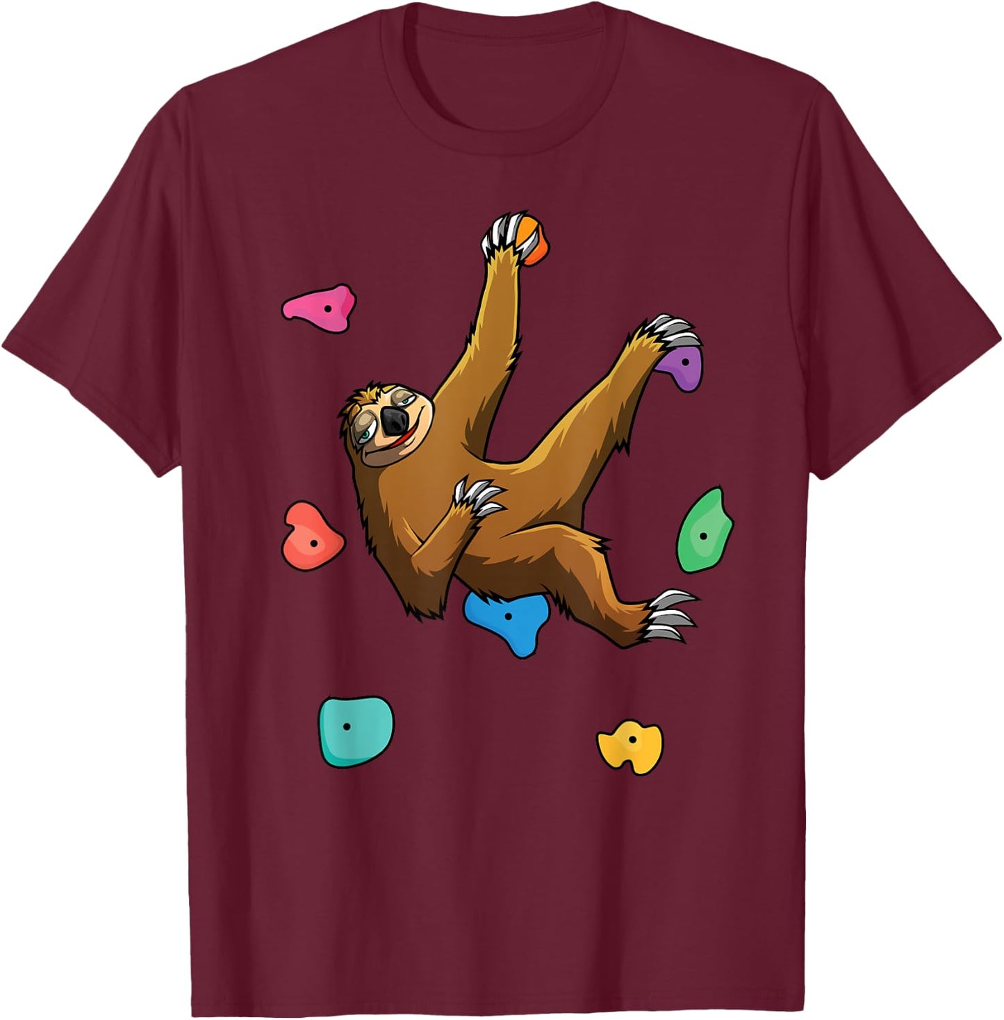 Funny Sloth Bouldering Design Men Women Kids Rock Climbers T-Shirt - T-Shirt | Maroon